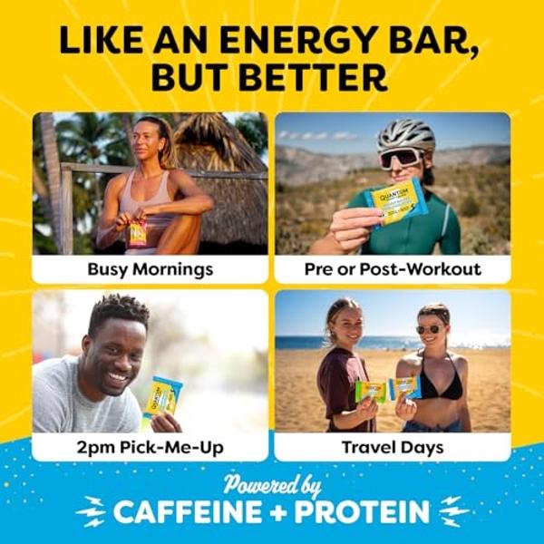 Quantum Energy Square: Energy Bar with Caffeine & 10g Protein. Delicious Healthy Snack On The Go. (Vegan, Gluten-free, Soy-free, Dairy-free) (Peanut Butter Dark Chocolate)