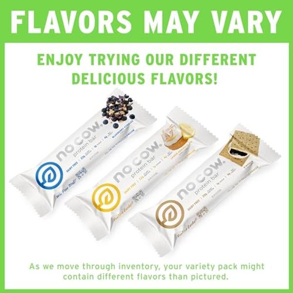 No Cow High Protein Bars, Original Variety Pack - Healthy Snacks, 20g Vegan Protein, High Fiber, Low Sugar, Keto Friendly, Dairy & Gluten Free (12 Count)