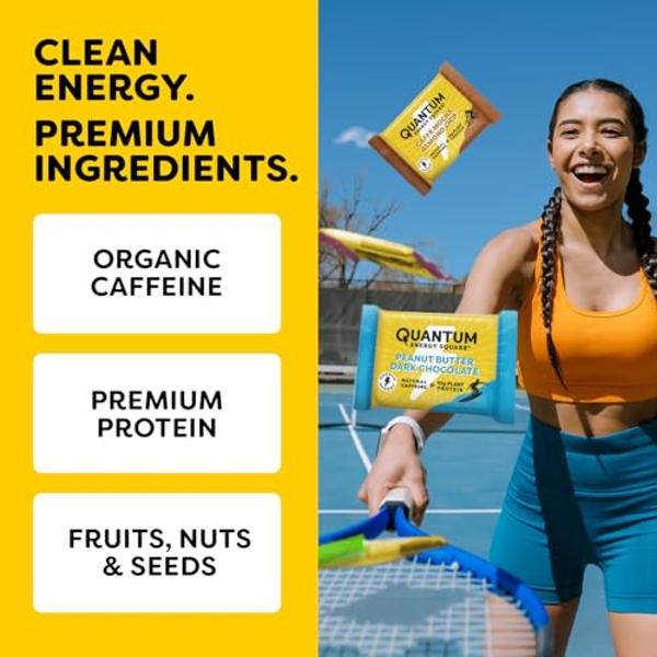 Quantum Energy Square: Energy Bar with Caffeine & 10g Protein. Delicious Healthy Snack On The Go. (Vegan, Gluten-free, Soy-free, Dairy-free) (Peanut Butter Dark Chocolate)