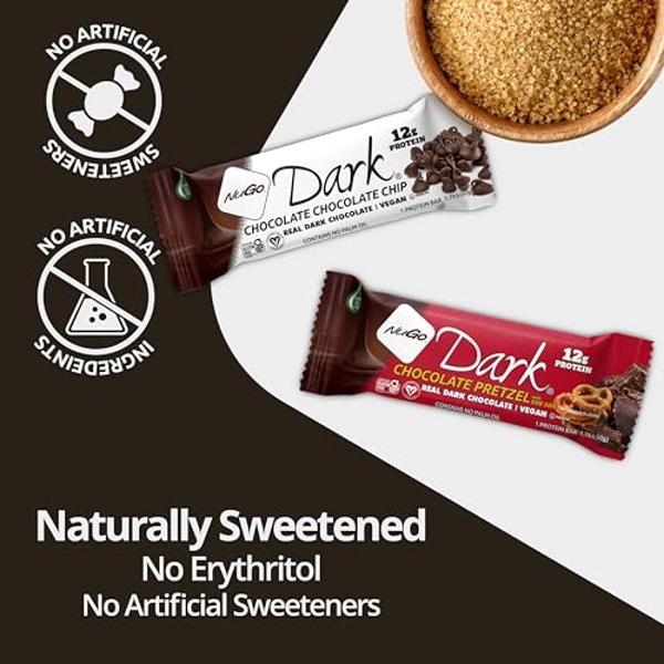NuGo Dark Variety - Chocolate Pretzel 12 Bars & Chocolate Chocolate Chip 12 Bars, 12g Protein, Vegan, Gluten Free, Non-GMO, Kosher Pareve, 24 Count