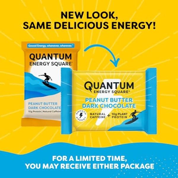 Quantum Energy Square: Energy Bar with Caffeine & 10g Protein. Delicious Healthy Snack On The Go. (Vegan, Gluten-free, Soy-free, Dairy-free) (Peanut Butter Dark Chocolate)