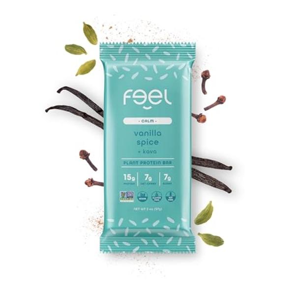 Feel Vegan Protein Bars | Vanilla Chai Bliss | Keto | Gluten Free | Organic | Kava | 15g Plant Protein | Low Carb | High Protein | Dairy Free | Low Sugar | Grain Free | Nut Free | 