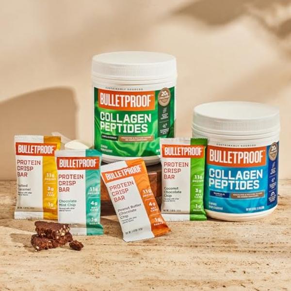 Bulletproof Vanilla Shortbread Collagen Protein Bars, Pack of 12, Keto-Friendly Snack with MCT Oil, 2g Sugar, No Added Sugar, Grass-Fed Collagen