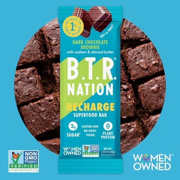 B.T.R Nation Keto Superfood Protein Bars, Plant Based Vegan - Brownie RECHARGE | 12 Bars | Low Carb and Gluten Free, Free of Sugar Alcohols and Boosted with Powerful Superfoods
