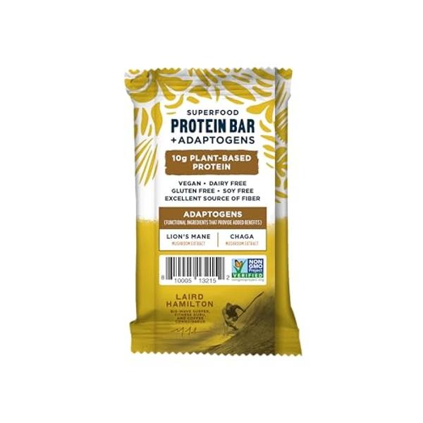 Laird Superfood Functional Protein Bars – Protein Bar but Better with Real Ingredients, Functional Mushrooms 10g Plant-Based Protein, 6g Fiber - Non-GMO - Lemon Almond, 10 Count (P