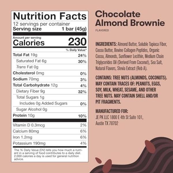 Perfect Keto Collagen Protein Bar, Gluten Free with Grass Fed Collagen + MCT Oil, Low Carb, No Sugar Added, High Protein Snacks, Keto Diet Foods, 10g Protein, 19g Fat, 2g Net Carbs