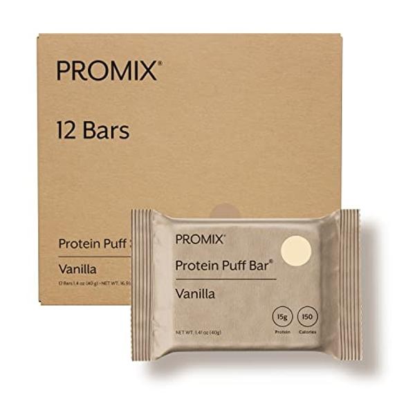 ProMix Nutrition Protein Puff Bars, 12-Pack - Madagascar Vanilla - Marshmallow Crispy Treat - Great Tasting & Healthy On The Go Snack - High Protein & Low Calorie - Non-GMO & Free 
