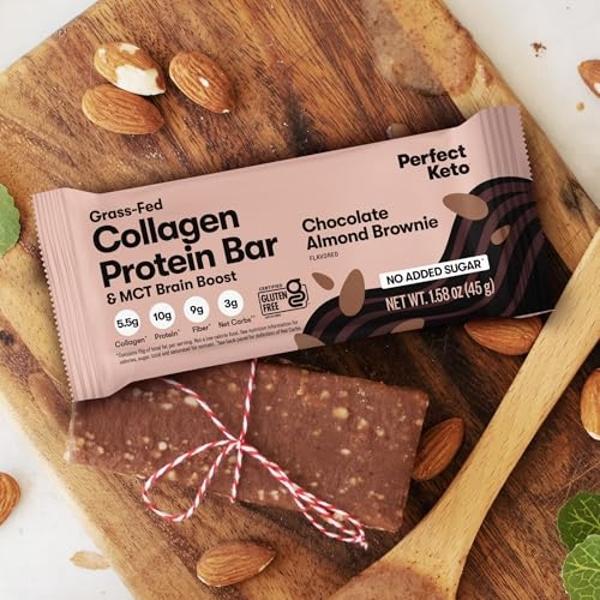 Perfect Keto Collagen Protein Bar, Gluten Free with Grass Fed Collagen + MCT Oil, Low Carb, No Sugar Added, High Protein Snacks, Keto Diet Foods, 10g Protein, 19g Fat, 2g Net Carbs
