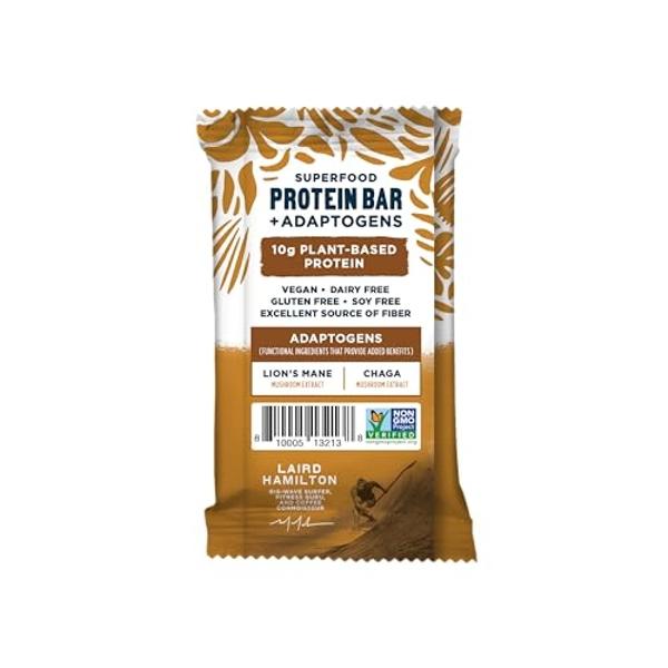 Laird Superfood Functional Protein Bars – Protein Bar but Better with Real Ingredients, Functional Mushrooms 10g Plant-Based Protein, 6g Fiber - Non-GMO - Peanut Butter, 10 Count (