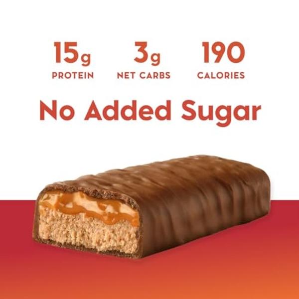 Nick's Protein Bars Chocolate Caramel | 15g protein | 190 calories | Low Carb Keto Friendly Snacks No Added Sugar (Multipack 12 bars x 50g)