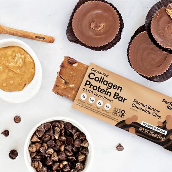 Perfect Keto Collagen Protein Bar, Gluten Free Grass Fed Collagen + MCT Oil, Low Carb, No Sugar Added, High Protein Snacks, Keto Diet Foods, 13g Protein, 18g Fat, 3g Net Carbs, Pea