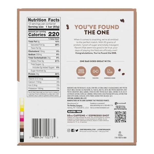 ONE Coffee Shop Caffeinated Protein Bars, Vanilla Latte, Gluten Free with 20g Protein and 65mg of Caffeine Energy, Pantry Staples, 2.12 oz (12 Count), Packaging May Vary