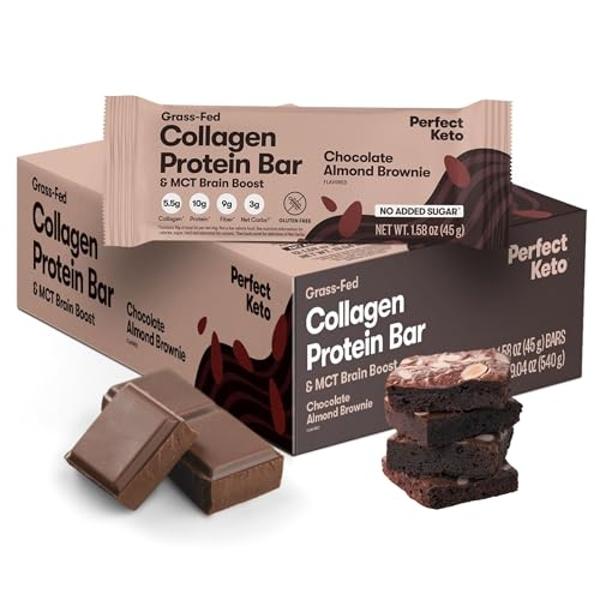 Perfect Keto Collagen Protein Bar, Gluten Free with Grass Fed Collagen + MCT Oil, Low Carb, No Sugar Added, High Protein Snacks, Keto Diet Foods, 10g Protein, 19g Fat, 2g Net Carbs