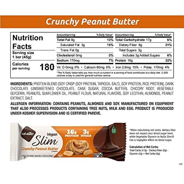 NuGo Slim Vegan Variety - Crunchy Peanut Butter 12 bars & Chocolate Mint 12 bars, Low Net Carb, Keto Friendly, 16-17g Plant Based Protein, Gluten Free, 24 count