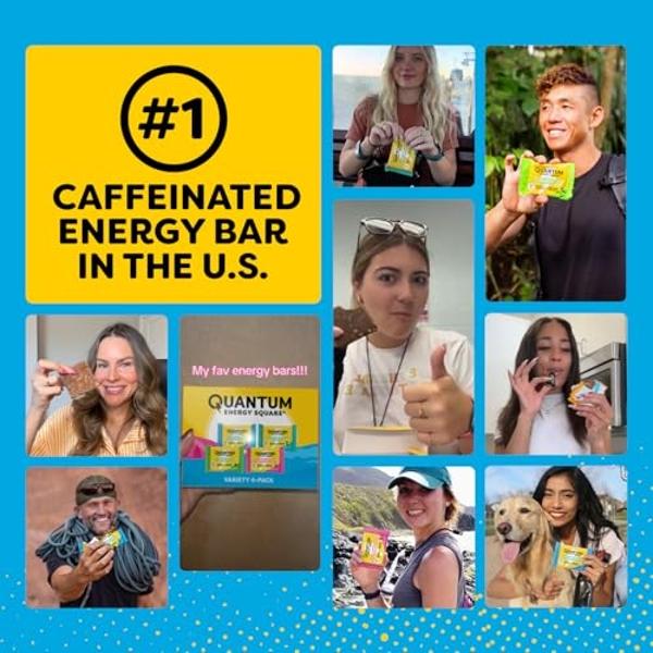 Quantum Energy Square: Energy Bar with Caffeine & 10g Protein. Delicious Healthy Snack On The Go. (Vegan, Gluten-free, Soy-free, Dairy-free) (Peanut Butter Dark Chocolate)