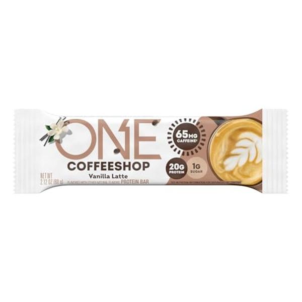 ONE Coffee Shop Caffeinated Protein Bars, Vanilla Latte, Gluten Free with 20g Protein and 65mg of Caffeine Energy, Pantry Staples, 2.12 oz (12 Count), Packaging May Vary