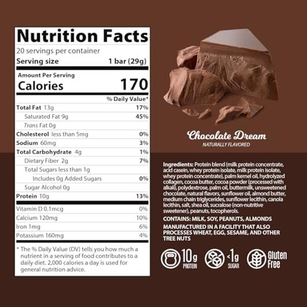 Genius Gourmet Protein Bar, Chocolate Dream, Keto Snack, Low Carb, Low Sugar & Gluten Free, Protein Snacks for Adults, 10G of Whey Protein per Protein Bar, 5 Net Carbs. 10 Count