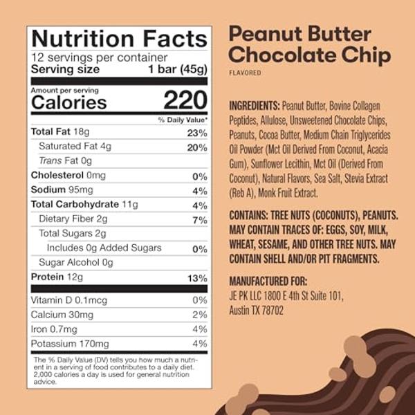 Perfect Keto Collagen Protein Bar, Gluten Free Grass Fed Collagen + MCT Oil, Low Carb, No Sugar Added, High Protein Snacks, Keto Diet Foods, 13g Protein, 18g Fat, 3g Net Carbs, Pea