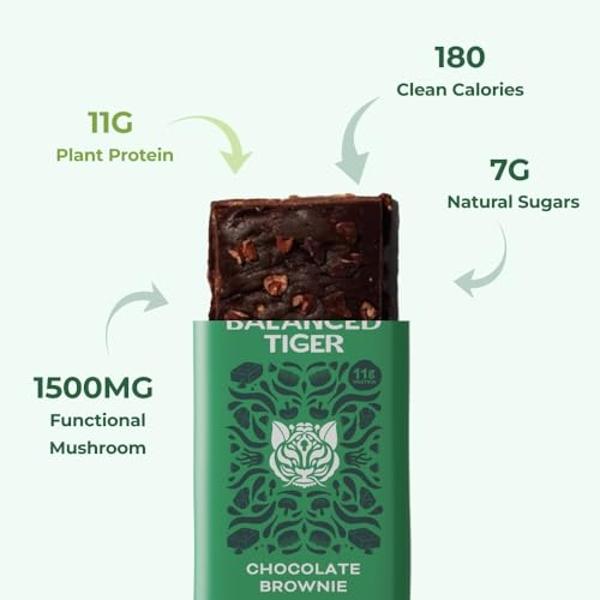 Organic Functional Mushroom Vegan Protein Bars | Made in USA | Full Dose (1500mg) Lions Mane, Chaga, Reishi & Cordyceps Bars | Plant Protein Bars w/ Adaptogens & Superfoods | Mint 