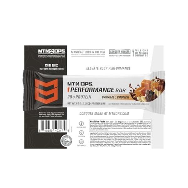 MTN OPS Caramel Crunch Protein Bars, High Protein with Whey Isolate & Whey Concentrate and Collagen, Low Sugar, Gluten Free, 10 Count