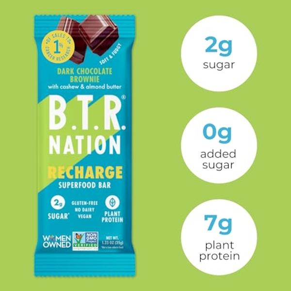 B.T.R Nation Keto Superfood Protein Bars, Plant Based Vegan - Brownie RECHARGE | 12 Bars | Low Carb and Gluten Free, Free of Sugar Alcohols and Boosted with Powerful Superfoods