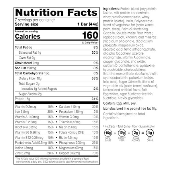 BariWise Meal Replacement Protein & Fiber Bar, Vanilla, Low Carb Snack, Keto Friendly & Gluten Free (7ct)