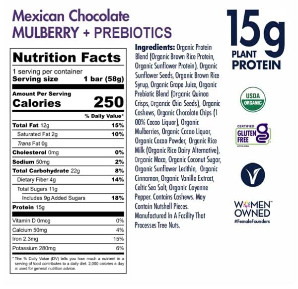 SHANTI BAR Vegan Sport Protein Bar | Plant Based, Paleo, Certified Organic, Gluten Free, Superfoods, Raw Snack | VITALITY Mexican Chocolate Mulberry, 12 Count, 2 oz Bars