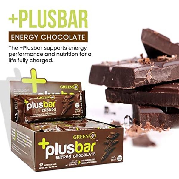 Greens+ Plusbar Energy Bars, Chocolate, Gluten Free Healthy Snacks with Organic Super Greens, Superfoods & Dark Chocolate, Vegan, Dairy Free & Non GMO, 8g Protein Meal Replacement 