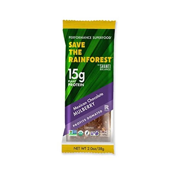 SHANTI BAR Vegan Sport Protein Bar | Plant Based, Paleo, Certified Organic, Gluten Free, Superfoods, Raw Snack | VITALITY Mexican Chocolate Mulberry, 12 Count, 2 oz Bars
