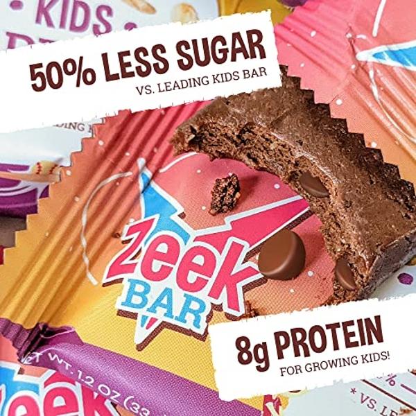 ZEEK BAR - Kids Protein Bars - 50% Less Sugar, 8g Protein - All Natural, Non-GMO, Gluten Free - Variety, 12 Count
