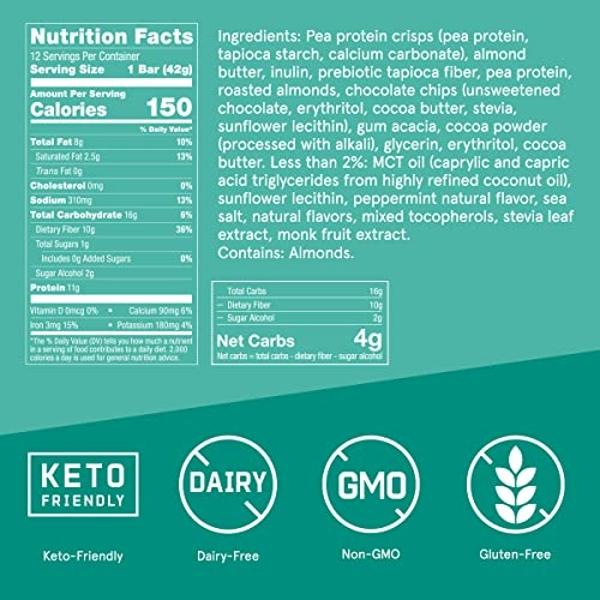 Bulletproof Chocolate Mint Chip Protein Crisp Bars, 12pk, High Protein, Low Sugar