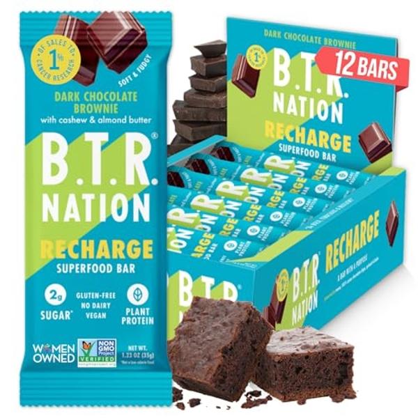 B.T.R Nation Keto Superfood Protein Bars, Plant Based Vegan - Brownie RECHARGE | 12 Bars | Low Carb and Gluten Free, Free of Sugar Alcohols and Boosted with Powerful Superfoods
