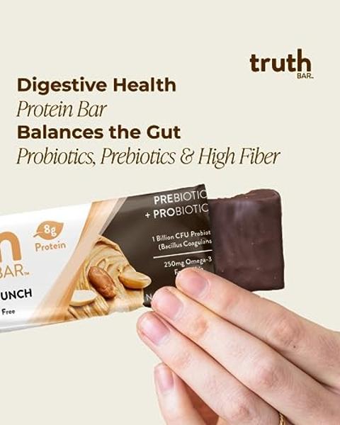 Truth Bar Prebiotic & Probiotic Keto Snack Vegan Bars with Omega-3's - Synbiotic High Fiber Snacks - Low Sugar, Kosher, Gluten Free - Dark Chocolate Peanut Butter Crunch (Pack of 1