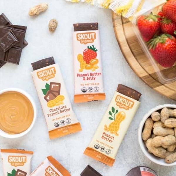 Skout Organic Plant-Based Protein Bars Variety Pack (12 Pack) 3 Flavors - 10g Protein - Vegan Protein Bars - Only 6 Ingredients Or Less - Easy Snack - Gluten, Dairy, Grain & Soy Fr
