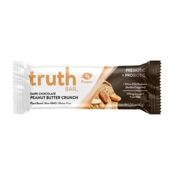 Truth Bar Prebiotic & Probiotic Keto Snack Vegan Bars with Omega-3's - Synbiotic High Fiber Snacks - Low Sugar, Kosher, Gluten Free - Dark Chocolate Peanut Butter Crunch (Pack of 1
