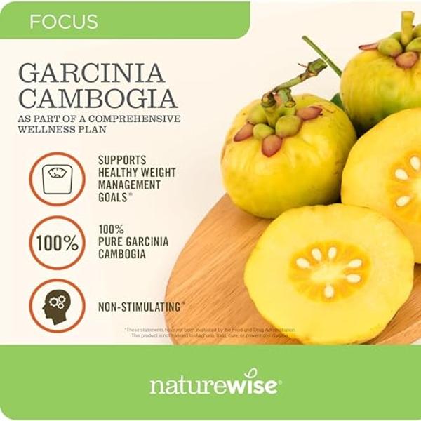 Naturewise Garcinia Cambogia - 60% HCA Concentration Extract, Natural Support for Weight Goals and Energy Levels - Vegan, Non-GMO, Gluten Free - 180 Capsules[2-6 Month Supply]