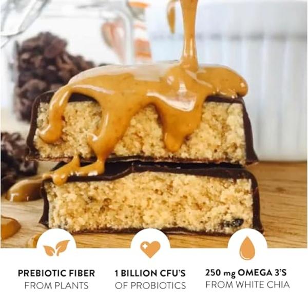 Truth Bar Prebiotic & Probiotic Keto Snack Vegan Bars with Omega-3's - Synbiotic High Fiber Snacks - Low Sugar, Kosher, Gluten Free - Dark Chocolate Peanut Butter Crunch (Pack of 1