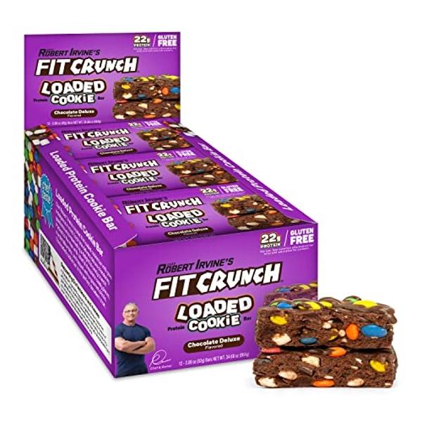 FITCRUNCH Loaded Cookie Protein Bar, High Protein, Gluten Free, Protein Snack (12 Cookie Bars, Chocolate Deluxe)