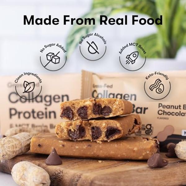 Perfect Keto Collagen Protein Bar, Gluten Free Grass Fed Collagen + MCT Oil, Low Carb, No Sugar Added, High Protein Snacks, Keto Diet Foods, 13g Protein, 18g Fat, 3g Net Carbs, Pea