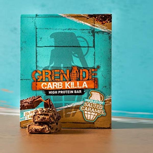 Grenade Carb Killa High Protein and Low Sugar Candy Bar, 12 x 60 g - Chocolate Chip Salted Caramel