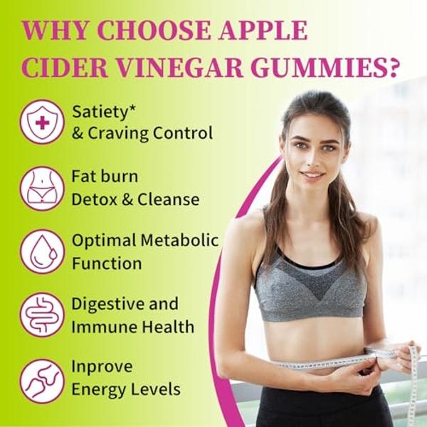 Apple Cider Vinegar Gummies, Keto ACV Gummies for Women and Men, Apple Cider Vinegar Supplement with Green Tea Extract, Probiotic for Detox Cleanse, Metabolism, Energy & Digestive 