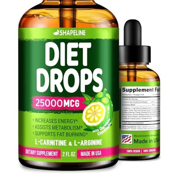 SHAPELINE Diet Drops - Appetite Suppressant for Women & Men - Made in The USA - Natural Metabolism Booster - Diet Drops with Garcinia Cambogia, L-Arginine & L-Glutamine 2 Fl Oz