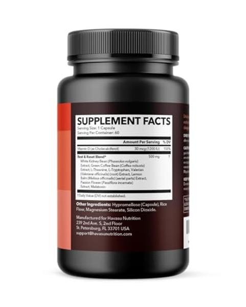 Night Time Fat Burner Capsules for Men and Women - Appetite Suppressant for Weight Loss with White Kidney Bean - 60 Count - Metabolism Booster with Melatonin for Sleep Support - 2-