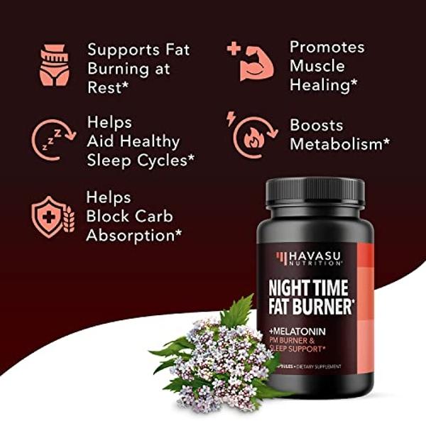 Night Time Fat Burner Capsules for Men and Women - Appetite Suppressant for Weight Loss with White Kidney Bean - 60 Count - Metabolism Booster with Melatonin for Sleep Support - 2-