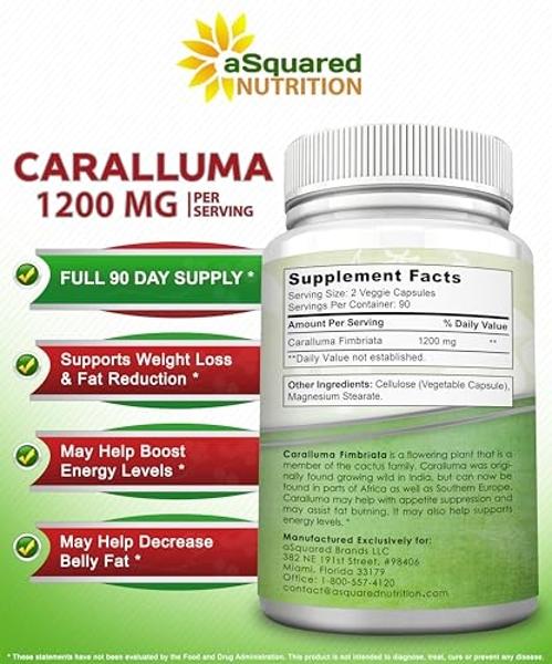 aSquared Nutrition Caralluma Fimbriata 1200mg - 180 Capsules, Natural Extract Weight Loss Diet Pill Supplements, Plant Root Appetite Suppressant & Pure Energy Booster, Max Strength