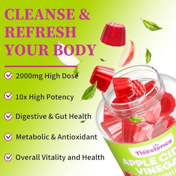 Apple Cider Vinegar Gummies, Keto ACV Gummies for Women and Men, Apple Cider Vinegar Supplement with Green Tea Extract, Probiotic for Detox Cleanse, Metabolism, Energy & Digestive 