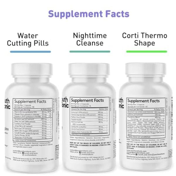 Youth & Tonic Sculpt Shred Cleanse Detox 3X Weight Loss Pills: Appetite Suppressant, Fat Burner, Energy Booster & Nighttime Cleanse for Diet – 120 Pills