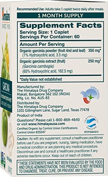 Himalaya Organic Garcinia Cambogia Herbal Supplement, Appetite Support, Lipid Metabolism, Weight Support, USDA Organic, Non-GMO, Vegan, 600 mg, 60 Plant-Based Caplets, 30 Day Suppl