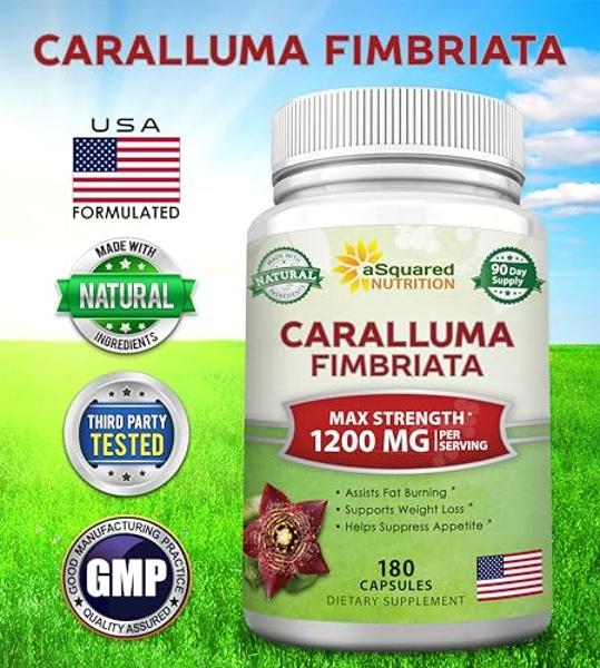 aSquared Nutrition Caralluma Fimbriata 1200mg - 180 Capsules, Natural Extract Weight Loss Diet Pill Supplements, Plant Root Appetite Suppressant & Pure Energy Booster, Max Strength