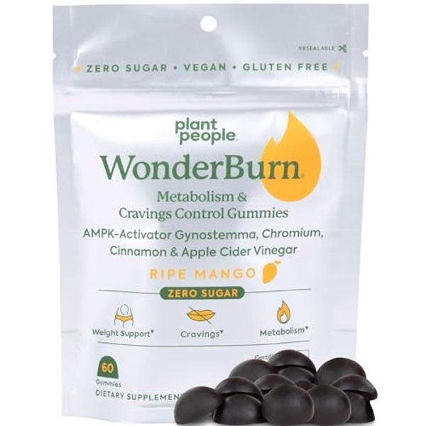 Plant People WonderBurn Metabolism & Cravings Control Gummies, Zero Sugar, Ripe Mango Flavor (60 Count)